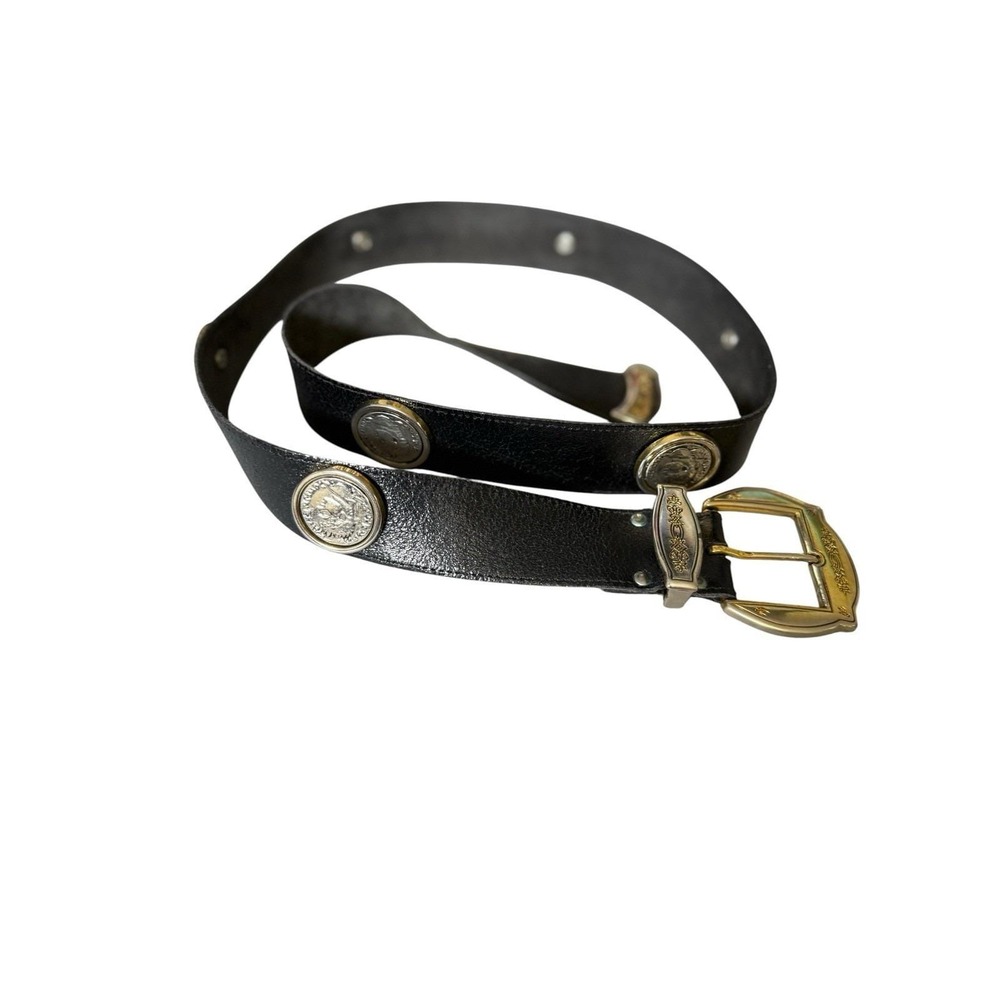 Unbranded Medallion Studded Belt Unisex Medium Black Excellent Western Coin Stud